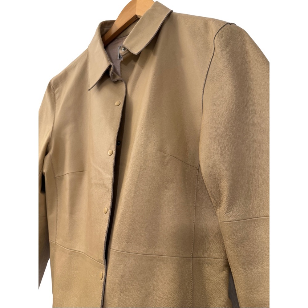 Vintage Clio Tan Lined Real Leather Jacket, Womens Size 10, Snap Button Closure - Picture 5 of 8